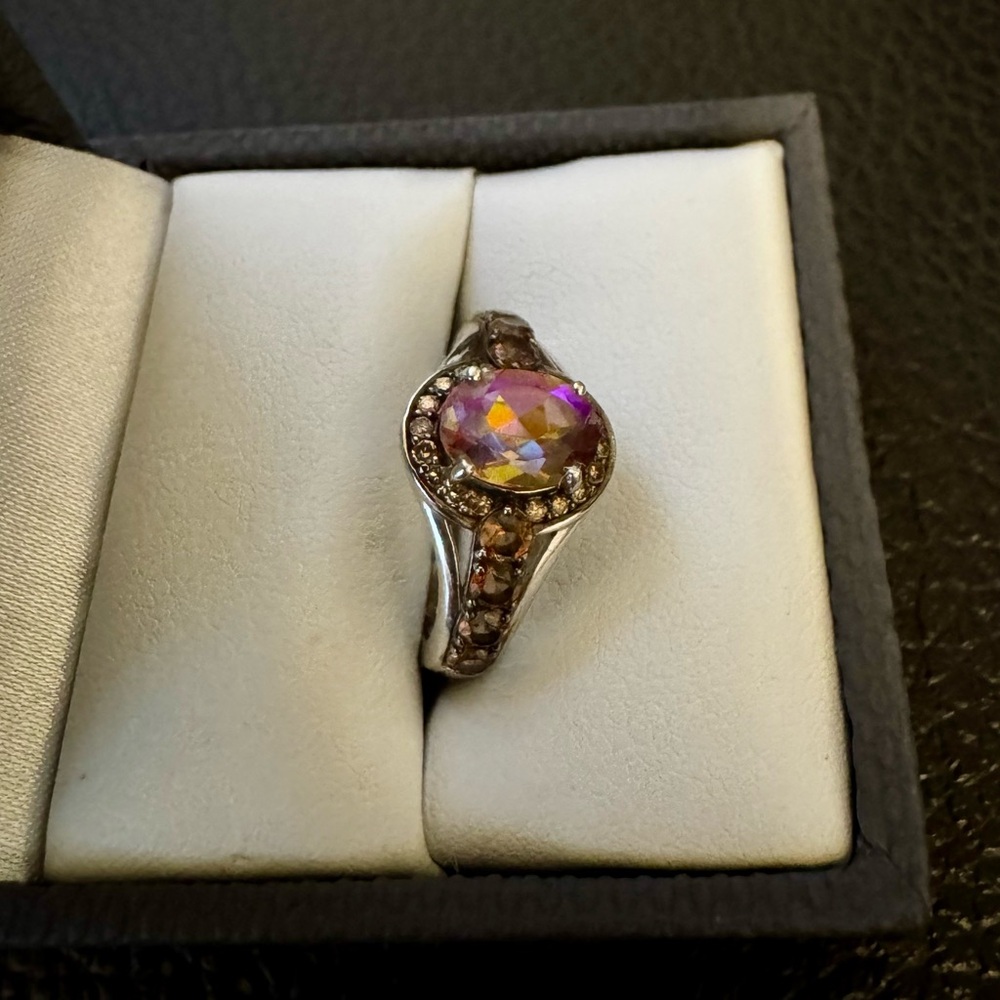 Northern Lights(TM) Quartz Andalusite & Diamond Rhodium over Silver. Sz 5.
